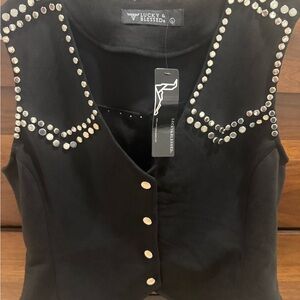 Lucky & Blessed Black Studded V-Neck Western Rodeo Vest